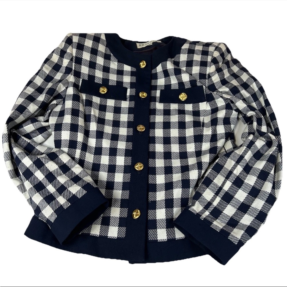 Vintage E.R. Gerard Women’s Size 6 Blazer Button Up Blue White Checkered Chic